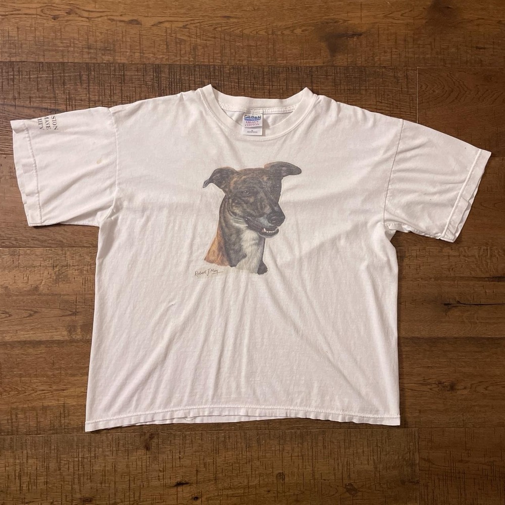 Gildan Graphic Tee Mens XL White Vintage Indie Skater Houston Humane Society Dog